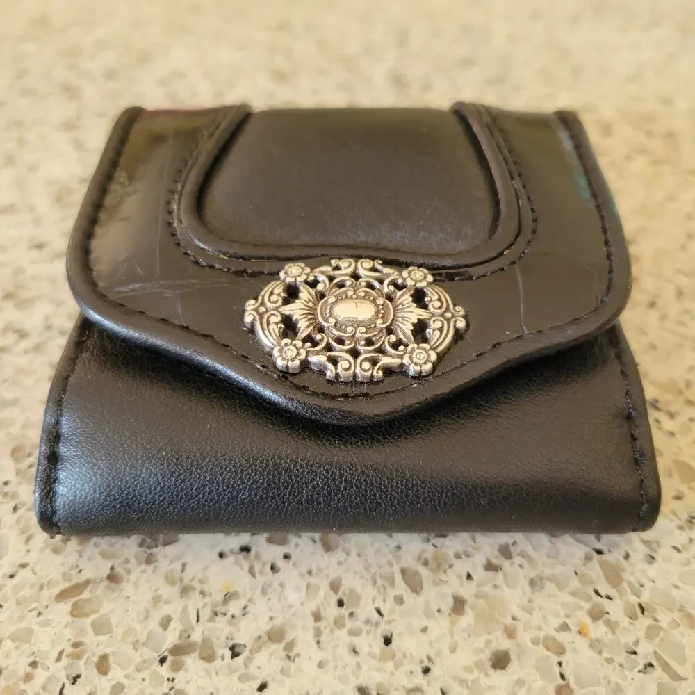 Brighton Smooth Embossed Leather Silver Hearts Mini Trifold Red Lined Wallet